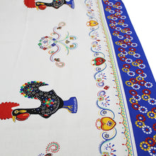 Load image into Gallery viewer, 100% Cotton Portuguese Good Luck Rooster and Viana Heart Blue Border Tablecloth
