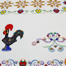 Load image into Gallery viewer, 100% Cotton Portuguese Good Luck Rooster and Viana Heart Yellow Border Tablecloth
