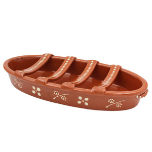 Traditional Portuguese Clay Terracotta Hand-Painted Sausage Roaster
