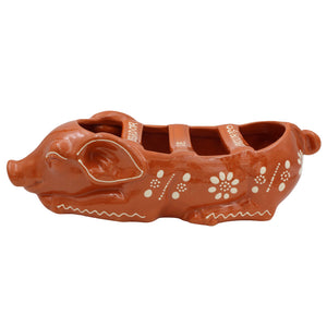 Traditional Portuguese Clay Terracotta Hand-Painted Sleeping Pig Sausage Roaster