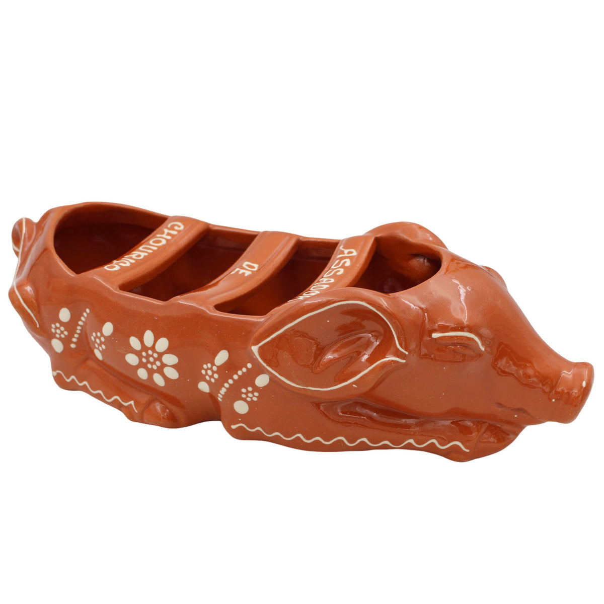 Traditional Portuguese Clay Terracotta Hand-Painted Sausage Roaster