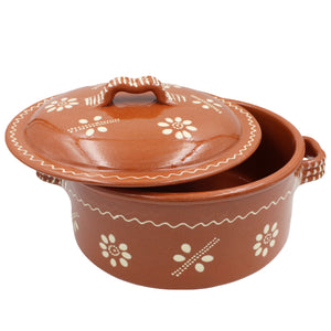 Traditional Portuguese Clay Terracotta Hand-Painted Cazuela Cooking Pot with Lid
