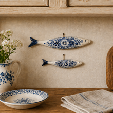 Load image into Gallery viewer, Hand-Painted Portuguese Ceramic Sardine Wall Decor, Blue Floral Design
