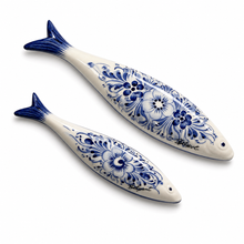 Load image into Gallery viewer, Hand-Painted Portuguese Ceramic Sardine Wall Decor, Blue Floral Design
