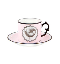 Load image into Gallery viewer, Vista Alegre Herbariae Pink and Peacock Tea Cups and Saucers, Set of 2
