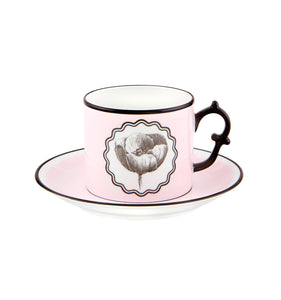 Vista Alegre Herbariae Pink and Peacock Tea Cups and Saucers, Set of 2
