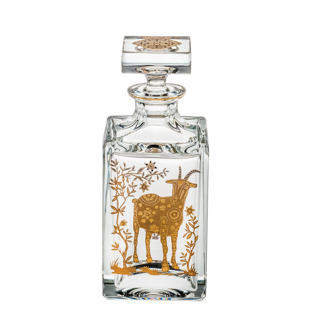 Vista Alegre Crystal Golden Whisky Decanter with Gold Sheep