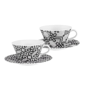 Vista Alegre Portuguese Cobblestone Tea Cups & Saucers, Set of 2