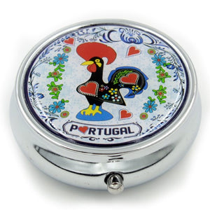 Traditional Portuguese Tile Metal Pill Case With Mirror Souvenir