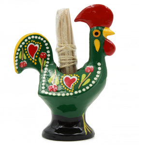 3.5 Inch Hand Painted Portuguese Aluminum Toothpick Holder Good Luck Rooster