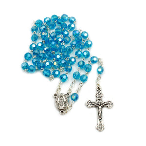 Blue Faceted Glass Beads Catholic Our Lady of Fatima Rosary