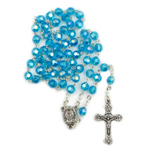 Load image into Gallery viewer, Blue Faceted Glass Beads Catholic Our Lady of Fatima Rosary
