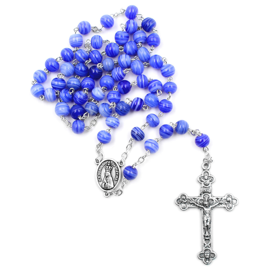 Blue Glass Beads Our Lady of Fatima Catholic Rosary