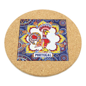 Traditional Portuguese Rooster Ceramic Tile Trivet With Cork