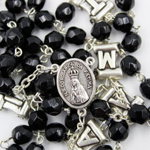 Load image into Gallery viewer, Our Lady of Fatima Black Crystal Rosary with Fatima Letters
