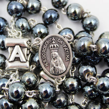 Load image into Gallery viewer, Our Lady of Fatima Grey Glass Rosary with Fatima Letters
