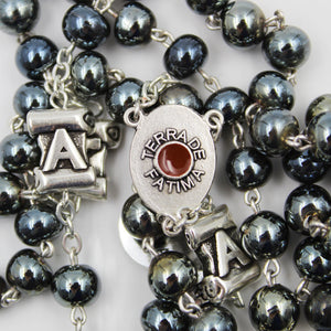 Our Lady of Fatima Grey Glass Rosary with Fatima Letters