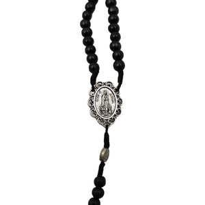 Our Lady of Fatima Black Wood Shiny Beads Rosary