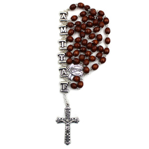Our Lady of Fatima Brown Wood Rosary with Fatima Letters