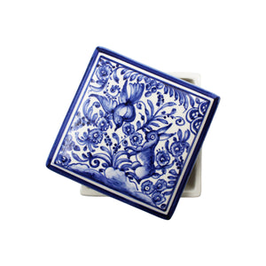 Coimbra Ceramics Hand-painted Decorative Square Box with Lid XVII Cent Recreation #209-1