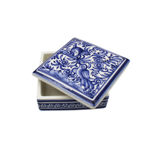 Coimbra Ceramics Hand-painted Decorative Medium Square Box with Lid XVII Cent Recreation #209