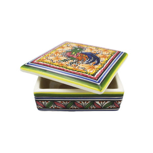 Coimbra Ceramics Hand-painted Decorative Square Box with Lid XVII Cent Recreation #209