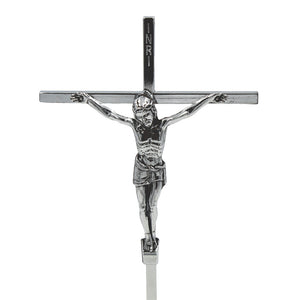 8.5" Metallic Altar Chrome Crucifix With Stand