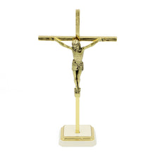 Load image into Gallery viewer, 8.5&quot; Metallic Altar Golden Crucifix With Stand
