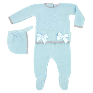 Maiorista Made in Portugal Baby Shirt, Footed Pants and Beanie 3-Piece Outfit Set