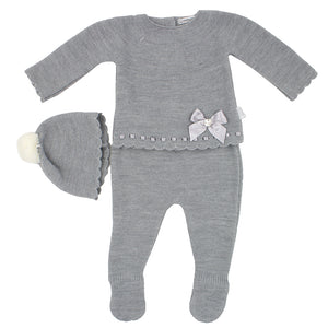Maiorista Made in Portugal Grey Newborn Baby Shirt, Footed Pants and Beanie 3-Piece Outfit Set