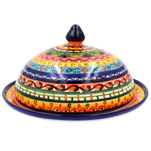 Hand-painted Portuguese Pottery Clay Terracotta Covered Cheese Dish