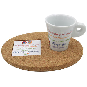 Portuguese Ceramic Porcelain Viana Lovers Espresso Cup With Cork Tray