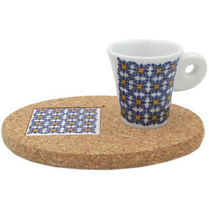 Portuguese Ceramic Tiles Porcelain Espresso Cup With Cork Tray
