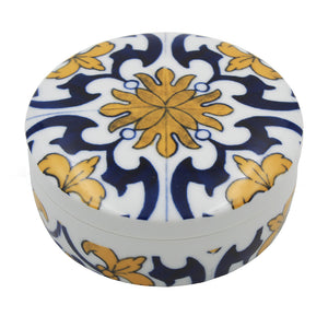 Portuguese Ceramic Tiles Porcelain Round Jewelry Box