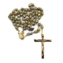 Load image into Gallery viewer, Handmade in Portugal Green Glass Beads Golden Our Lady of Fatima Rosary
