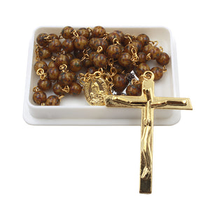 Handmade in Portugal Brown Glass Beads Golden Our Lady of Fatima Rosary