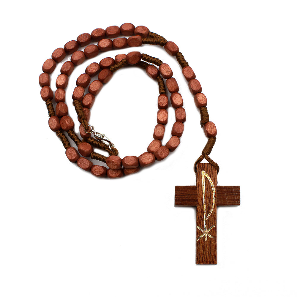 Handmade Religious Catholic Women Men Rose Wooden Beads Cross Pendant  Necklace Jesus Rosary Jewelry Wooden Rosary Necklace | Wish