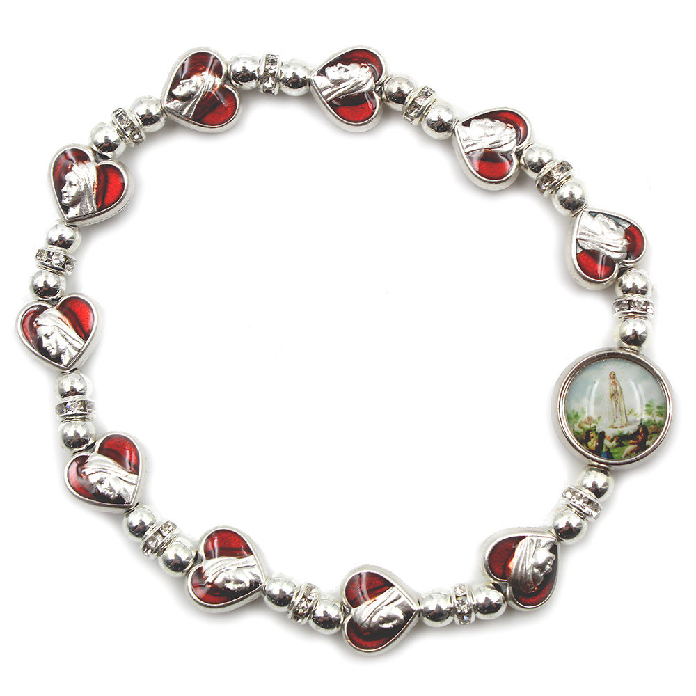 Handmade in Portugal Heart of Fatima Red Miraculous Rosary Bracelet