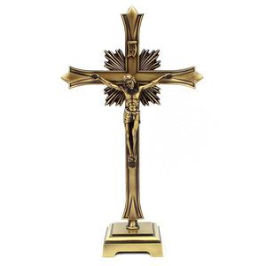 15.5" Metallic Altar Gold Crucifix with Stand