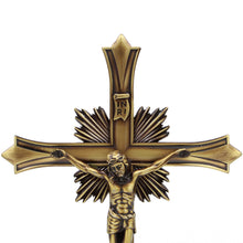 Load image into Gallery viewer, 15.5&quot; Metallic Altar Gold Crucifix with Stand
