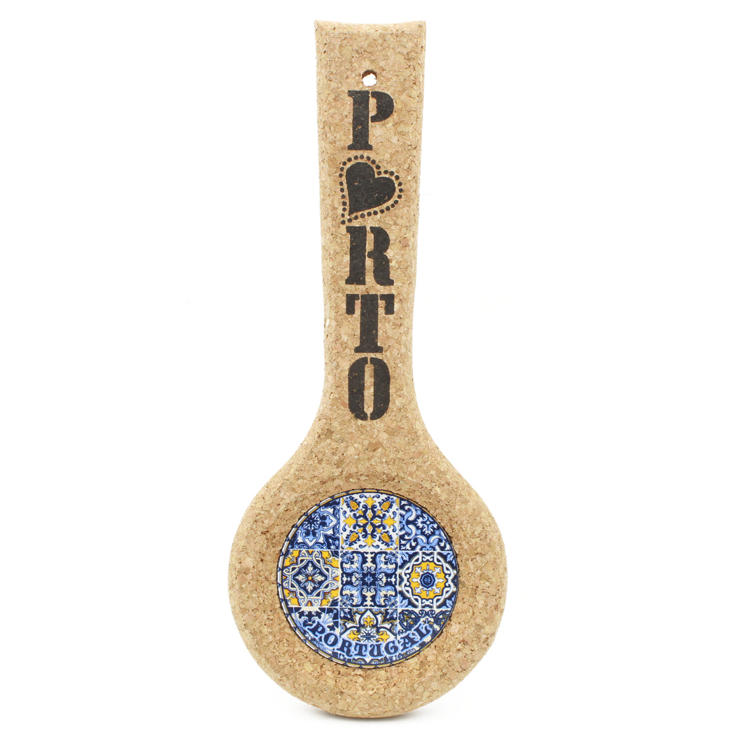 100% Natural Cork Spoon Rest With Portuguese Tile #09792