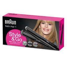 Load image into Gallery viewer, Braun ST100 Hair Straightener Flat Iron Satin Hair 1 Style &amp; Go Mini Styler  120/240 Volts
