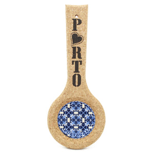 100% Natural Cork Spoon Rest With Portuguese Tile #09808