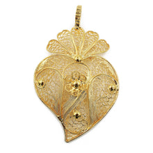 Load image into Gallery viewer, Traditional Portuguese Filigree Costume Viana Heart with Fan Pendant
