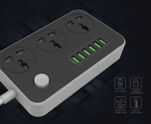 Load image into Gallery viewer, LDNIO Power Strip Surge Protector with 3 Universal International Socket &amp; Smart 6 USB Charging Ports 3.4A 220V
