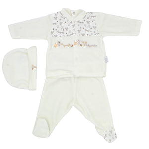 Maiorista Made in Portugal Beige Baby Shirt, Footed Pants and Beanie 3-Piece Outfit Set