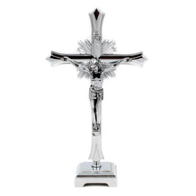 Load image into Gallery viewer, 12&quot; Metallic Altar Silver Crucifix With Stand
