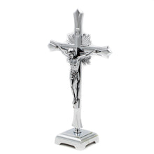 Load image into Gallery viewer, 12&quot; Metallic Altar Silver Crucifix With Stand
