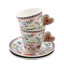 Load image into Gallery viewer, Portuguese Viana Lovers Namorados Ceramic Espresso Cups and Saucers - Set of 2
