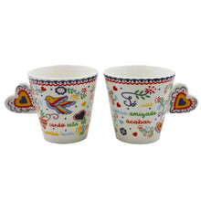 Load image into Gallery viewer, Portuguese Viana Lovers Namorados Ceramic Espresso Cups and Saucers - Set of 2

